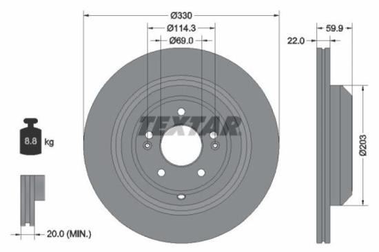 TEXTAR Bremsbelagsatz, Scheibenbremse 2552003 + Bremsscheibe 92314905 Bild TEXTAR Bremsbelagsatz, Scheibenbremse 2552003 + Bremsscheibe 92314905