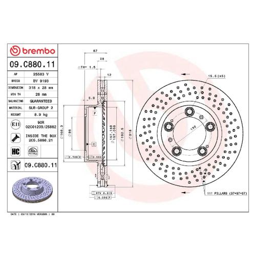 BREMBO Bremsscheibe 09.C880.11 + Bremsbelagsatz, Scheibenbremse P 65 014 Bild BREMBO Bremsscheibe 09.C880.11 + Bremsbelagsatz, Scheibenbremse P 65 014
