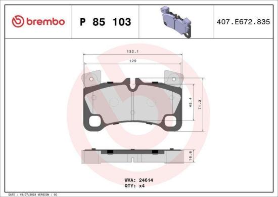 BREMBO Bremsscheibe 09.9871.11 + Bremsbelagsatz, Scheibenbremse P 85 103 Bild BREMBO Bremsscheibe 09.9871.11 + Bremsbelagsatz, Scheibenbremse P 85 103