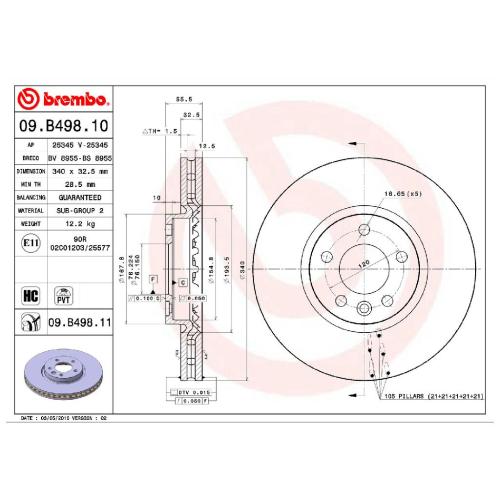 BREMBO Bremsbelagsatz, Scheibenbremse P 85 188 + Bremsscheibe 09.B498.11 Bild BREMBO Bremsbelagsatz, Scheibenbremse P 85 188 + Bremsscheibe 09.B498.11