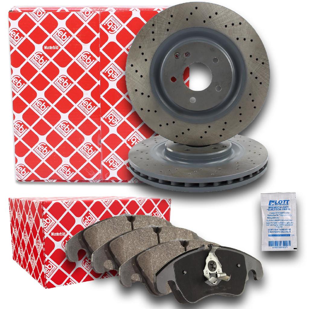FEBI BILSTEIN Bremsscheibe 26407 + Bremsbelagsatz, Scheibenbremse 16745 BREMBO Warnkontakt, Bremsbelagverschleiß A 00 470