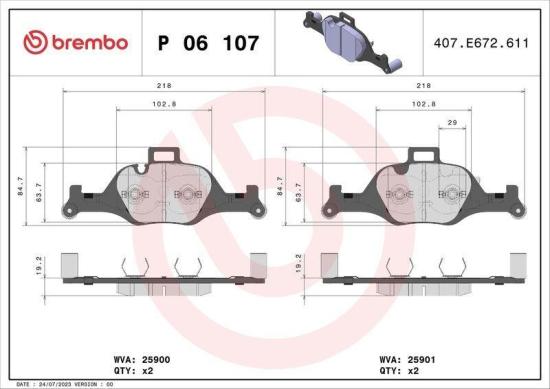 BREMBO Bremsscheibe 09.D905.13 + Bremsbelagsatz, Scheibenbremse P 06 107 Bild BREMBO Bremsscheibe 09.D905.13 + Bremsbelagsatz, Scheibenbremse P 06 107