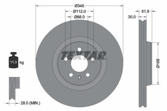 TEXTAR Bremsbelagsatz, Scheibenbremse 2440903 + Bremsscheibe 92229205 Bild TEXTAR Bremsbelagsatz, Scheibenbremse 2440903 + Bremsscheibe 92229205