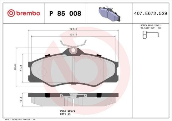 BREMBO Bremsbelagsatz, Scheibenbremse P 85 008 + Bremsscheibe 08.5396.10 Bild BREMBO Bremsbelagsatz, Scheibenbremse P 85 008 + Bremsscheibe 08.5396.10