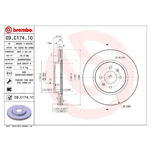 BREMBO Bremsbelagsatz, Scheibenbremse P 30 098 + Bremsscheibe 09.C174.11 Bild BREMBO Bremsbelagsatz, Scheibenbremse P 30 098 + Bremsscheibe 09.C174.11