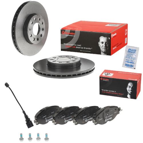 BREMBO Bremsscheibe 09.9145.11 + Bremsbelagsatz, Scheibenbremse P 85 147 + Warnkontakt, Bremsbelagverschleiß A 00 492 Bild BREMBO Bremsscheibe 09.9145.11 + Bremsbelagsatz, Scheibenbremse P 85 147 + Warnkontakt, Bremsbelagverschleiß A 00 492