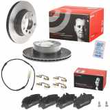 BREMBO Bremsscheibe 09.9750.11 + Bremsbelagsatz, Scheibenbremse P 06 034 + Warnkontakt, Bremsbelagverschleiß A 00 435