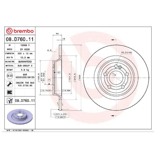 BREMBO Bremsbelagsatz, Scheibenbremse P 50 148 + Bremsscheibe 08.D760.11 Bild BREMBO Bremsbelagsatz, Scheibenbremse P 50 148 + Bremsscheibe 08.D760.11