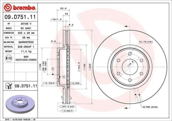 BREMBO Bremsbelagsatz, Scheibenbremse P 50 144 + Bremsscheibe 09.D751.11 Bild BREMBO Bremsbelagsatz, Scheibenbremse P 50 144 + Bremsscheibe 09.D751.11