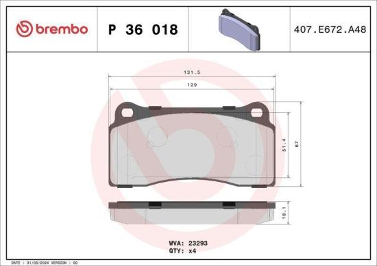 BREMBO Bremsbelagsatz, Scheibenbremse P 36 018 + Bremsscheibe 09.A190.13 Bild BREMBO Bremsbelagsatz, Scheibenbremse P 36 018 + Bremsscheibe 09.A190.13