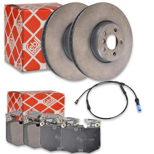 FEBI BILSTEIN Bremsbelagsatz, Scheibenbremse 116430 + Warnkontakt, Bremsbelagverschleiß 171446 + Bremsscheibe 171454 + Bremsscheibe 171456 Bild FEBI BILSTEIN Bremsbelagsatz, Scheibenbremse 116430 + Warnkontakt, Bremsbelagverschleiß 171446 + Bremsscheibe 171454 + Bremsscheibe 171456