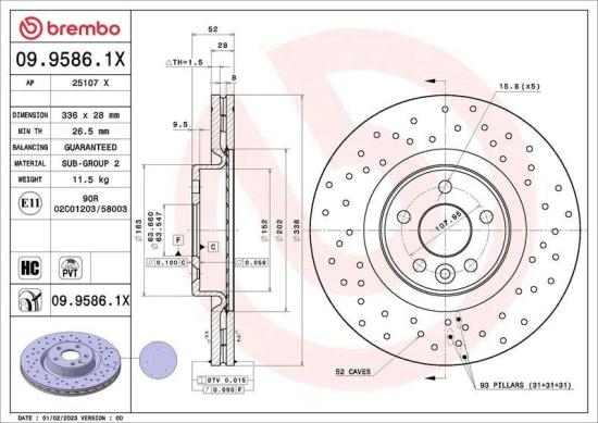 BREMBO Bremsscheibe 09.9586.1X + Bremsbelagsatz, Scheibenbremse P 24 077 Bild BREMBO Bremsscheibe 09.9586.1X + Bremsbelagsatz, Scheibenbremse P 24 077