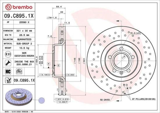 BREMBO Bremsbelagsatz, Scheibenbremse P 85 097 + Bremsscheibe 09.C895.1X Bild BREMBO Bremsbelagsatz, Scheibenbremse P 85 097 + Bremsscheibe 09.C895.1X