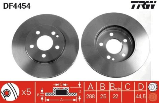 TRW Bremsscheibe DF4454 + Bremsscheibe DF4453 + Warnkontakt, Bremsbelagverschleiß GIC336 + Bremsbelagsatz, Scheibenbremse GDB1628 + Bremsbelagsatz, Scheibenbremse GDB1481 Bild TRW Bremsscheibe DF4454 + Bremsscheibe DF4453 + Warnkontakt, Bremsbelagverschleiß GIC336 + Bremsbelagsatz, Scheibenbremse GDB1628 + Bremsbelagsatz, Scheibenbremse GDB1481