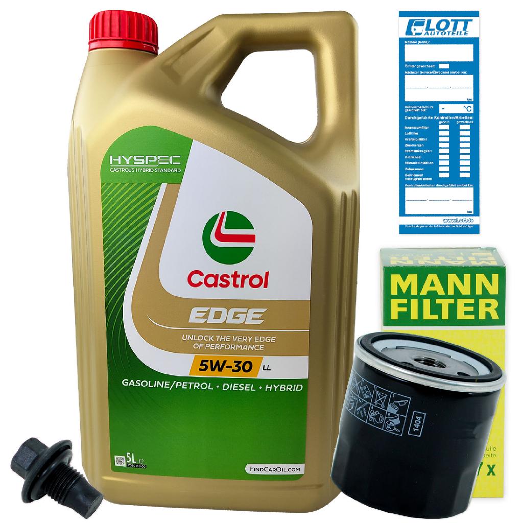 Ölwechsel Set 5L 5W30 Öl Motoröl CASTROL + MANN Ölfilter + Ablassschraube