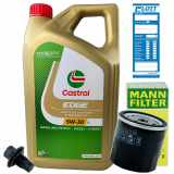 Ölwechsel Set 5L 5W30 Öl Motoröl CASTROL + MANN Ölfilter + Ablassschraube