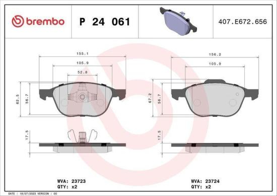 BREMBO Bremsscheibe 09.9464.1X + Bremsbelagsatz, Scheibenbremse P 24 061X Bild BREMBO Bremsscheibe 09.9464.1X + Bremsbelagsatz, Scheibenbremse P 24 061X
