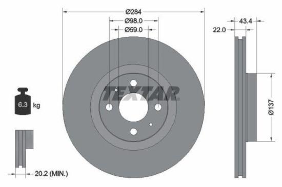 TEXTAR Bremsbelagsatz, Scheibenbremse 2370802 + Bremsscheibe 92053500 Bild TEXTAR Bremsbelagsatz, Scheibenbremse 2370802 + Bremsscheibe 92053500