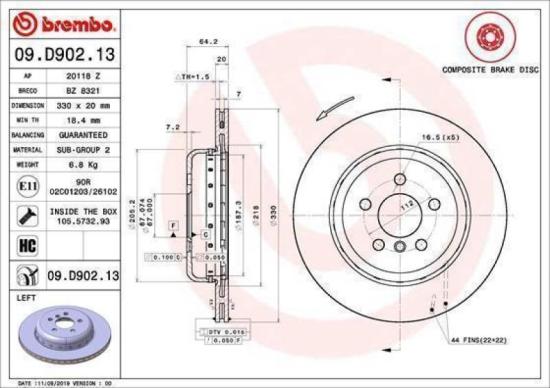 BREMBO Warnkontakt, Bremsbelagverschleiß A 00 522 + Bremsscheibe 09.D902.13 + Bremsscheibe 09.D903.13 + Bremsbelagsatz, Scheibenbremse P 06 064 Bild BREMBO Warnkontakt, Bremsbelagverschleiß A 00 522 + Bremsscheibe 09.D902.13 + Bremsscheibe 09.D903.13 + Bremsbelagsatz, Scheibenbremse P 06 064