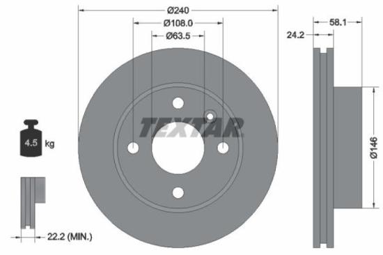 TEXTAR Bremsbelagsatz, Scheibenbremse 2310301 + Bremsscheibe 92022900 Bild TEXTAR Bremsbelagsatz, Scheibenbremse 2310301 + Bremsscheibe 92022900