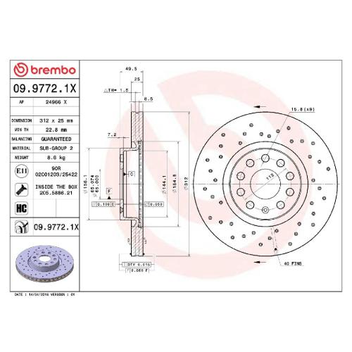 BREMBO Bremsscheibe 09.9772.1X + Bremsbelagsatz, Scheibenbremse P 85 112 Bild BREMBO Bremsscheibe 09.9772.1X + Bremsbelagsatz, Scheibenbremse P 85 112