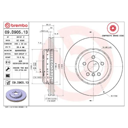 BREMBO Bremsscheibe 09.D905.13 + Bremsbelagsatz, Scheibenbremse P 06 107 Bild BREMBO Bremsscheibe 09.D905.13 + Bremsbelagsatz, Scheibenbremse P 06 107