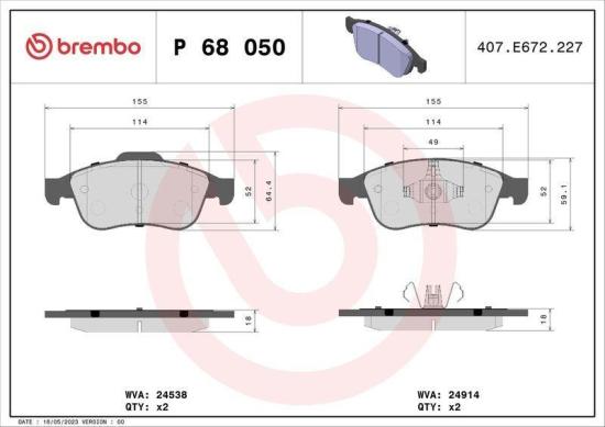 BREMBO Bremsscheibe 09.A727.31 + Bremsbelagsatz, Scheibenbremse P 68 050 Bild BREMBO Bremsscheibe 09.A727.31 + Bremsbelagsatz, Scheibenbremse P 68 050
