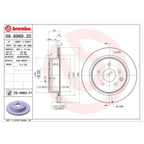 BREMBO Bremsscheibe 09.8969.21 + Bremsbelagsatz, Scheibenbremse P 56 046 Bild BREMBO Bremsscheibe 09.8969.21 + Bremsbelagsatz, Scheibenbremse P 56 046