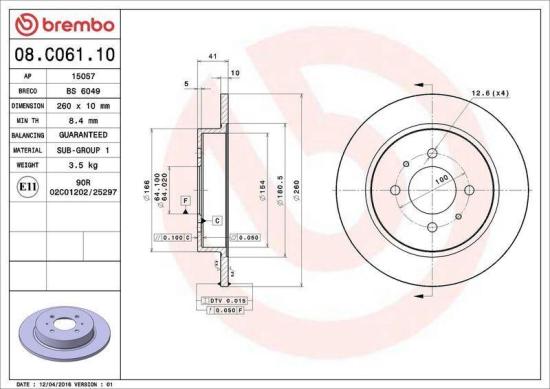 BREMBO Bremsscheibe 08.C061.10 + Bremsbelagsatz, Scheibenbremse P 54 016 Bild BREMBO Bremsscheibe 08.C061.10 + Bremsbelagsatz, Scheibenbremse P 54 016