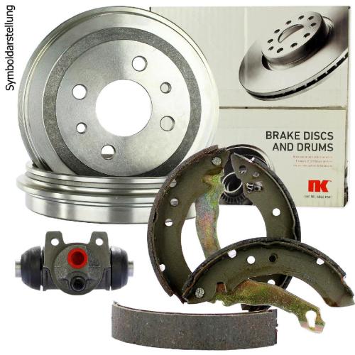 NK Bremstrommel 253614 + Bremsbackensatz 2736589 + Radbremszylinder 803629 + Zubehörsatz, Feststellbremsbacken 7936766 Bild NK Bremstrommel 253614 + Bremsbackensatz 2736589 + Radbremszylinder 803629 + Zubehörsatz, Feststellbremsbacken 7936766