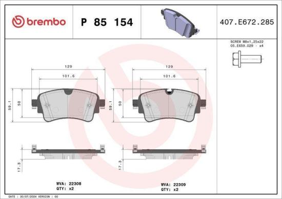 BREMBO Bremsscheibe 09.B969.1X + Bremsbelagsatz, Scheibenbremse P 85 154 Bild BREMBO Bremsscheibe 09.B969.1X + Bremsbelagsatz, Scheibenbremse P 85 154