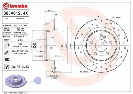 BREMBO Bremsbelagsatz, Scheibenbremse P 50 068X + Bremsscheibe 08.A612.4X + Warnkontakt, Bremsbelagverschleiß A 00 377 Bild BREMBO Bremsbelagsatz, Scheibenbremse P 50 068X + Bremsscheibe 08.A612.4X + Warnkontakt, Bremsbelagverschleiß A 00 377