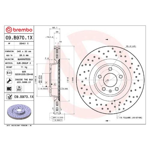 BREMBO Bremsscheibe 09.B970.1X + Bremsbelagsatz, Scheibenbremse P 85 145 Bild BREMBO Bremsscheibe 09.B970.1X + Bremsbelagsatz, Scheibenbremse P 85 145
