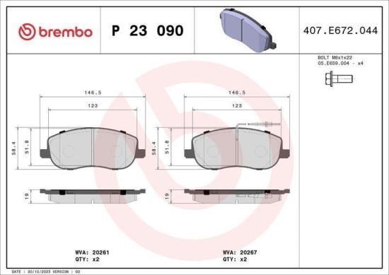 BREMBO Bremsbelagsatz, Scheibenbremse P 23 090 + Bremsscheibe 09.8003.11 Bild BREMBO Bremsbelagsatz, Scheibenbremse P 23 090 + Bremsscheibe 09.8003.11
