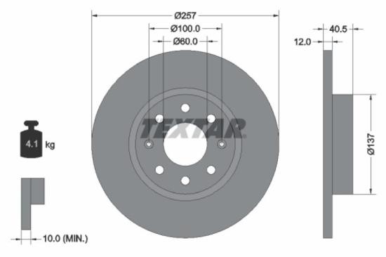 TEXTAR Bremsbelagsatz, Scheibenbremse 2370601 + Bremsscheibe 92164603 Bild TEXTAR Bremsbelagsatz, Scheibenbremse 2370601 + Bremsscheibe 92164603