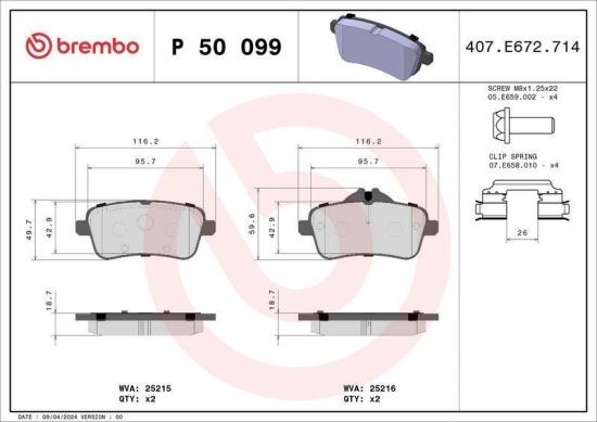 BREMBO Bremsbelagsatz, Scheibenbremse P 50 099 + Bremsscheibe 09.B788.11 Bild BREMBO Bremsbelagsatz, Scheibenbremse P 50 099 + Bremsscheibe 09.B788.11