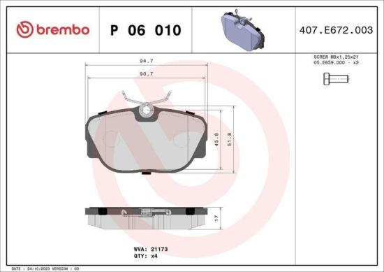BREMBO Bremsscheibe 08.3068.10 + Bremsbelagsatz, Scheibenbremse P 06 010 Bild BREMBO Bremsscheibe 08.3068.10 + Bremsbelagsatz, Scheibenbremse P 06 010