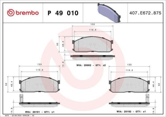 BREMBO Bremsbelagsatz, Scheibenbremse P 49 010 + Bremsscheibe 09.5957.10 Bild BREMBO Bremsbelagsatz, Scheibenbremse P 49 010 + Bremsscheibe 09.5957.10