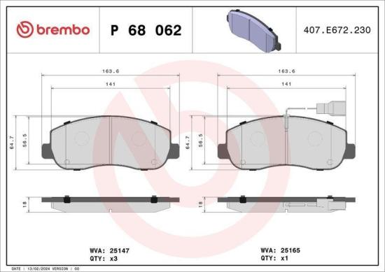 BREMBO Bremsscheibe 09.B633.10 + Bremsbelagsatz, Scheibenbremse P 68 062 Bild BREMBO Bremsscheibe 09.B633.10 + Bremsbelagsatz, Scheibenbremse P 68 062