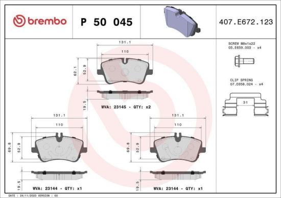 BREMBO Bremsscheibe 09.8411.1X + Bremsbelagsatz, Scheibenbremse P 50 045X + Warnkontakt, Bremsbelagverschleiß A 00 377 Bild BREMBO Bremsscheibe 09.8411.1X + Bremsbelagsatz, Scheibenbremse P 50 045X + Warnkontakt, Bremsbelagverschleiß A 00 377