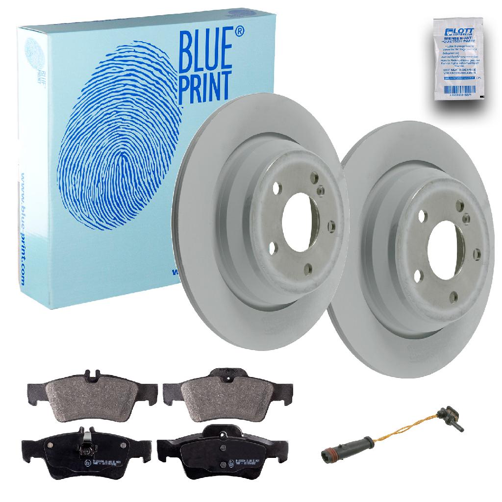 FEBI BILSTEIN Warnkontakt, Bremsbelagverschleiß 19186 BLUE PRINT Bremsbelagsatz, Scheibenbremse ADU174203 + Bremsscheibe ADU174345
