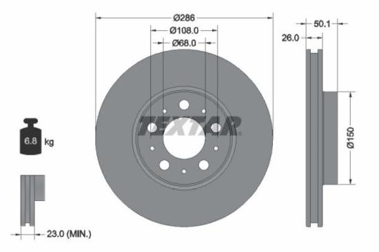 TEXTAR Bremsbelagsatz, Scheibenbremse 2307401 + Bremsscheibe 92100503 Bild TEXTAR Bremsbelagsatz, Scheibenbremse 2307401 + Bremsscheibe 92100503