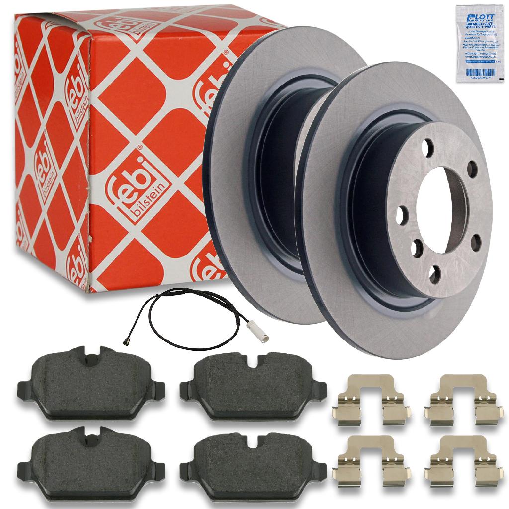 FEBI BILSTEIN Bremsbelagsatz, Scheibenbremse 16560 + Bremsscheibe 43822 + Warnkontakt, Bremsbelagverschleiß 36571