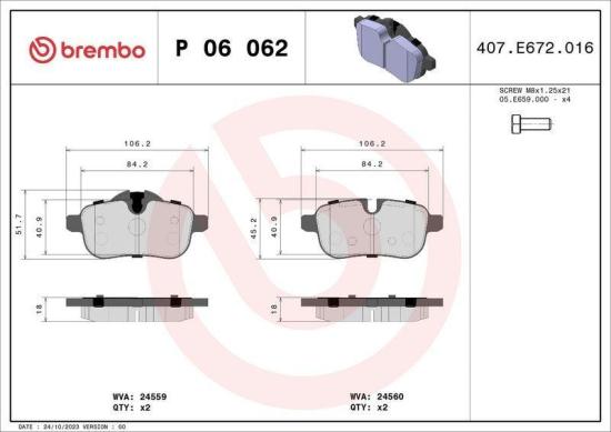 BREMBO Bremsscheibe 09.R121.11 + Bremsbelagsatz, Scheibenbremse P 06 062 + Warnkontakt, Bremsbelagverschleiß A 00 440 Bild BREMBO Bremsscheibe 09.R121.11 + Bremsbelagsatz, Scheibenbremse P 06 062 + Warnkontakt, Bremsbelagverschleiß A 00 440