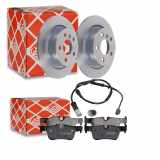 FEBI BILSTEIN Warnkontakt, Bremsbelagverschleiß 102262 + Bremsbelagsatz, Scheibenbremse 16910 + Bremsscheibe 104105