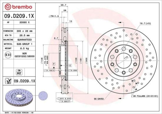 BREMBO Bremsbelagsatz, Scheibenbremse P 23 165 + Bremsscheibe 09.D209.1X Bild BREMBO Bremsbelagsatz, Scheibenbremse P 23 165 + Bremsscheibe 09.D209.1X