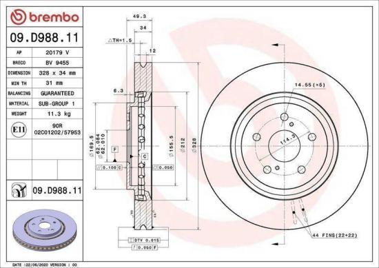 BREMBO Bremsbelagsatz, Scheibenbremse P 83 145 + Bremsscheibe 09.D988.11 Bild BREMBO Bremsbelagsatz, Scheibenbremse P 83 145 + Bremsscheibe 09.D988.11