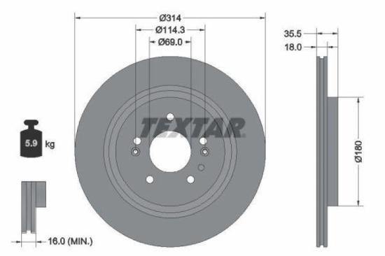 TEXTAR Bremsbelagsatz, Scheibenbremse 2431201 + Bremsscheibe 92347503 Bild TEXTAR Bremsbelagsatz, Scheibenbremse 2431201 + Bremsscheibe 92347503