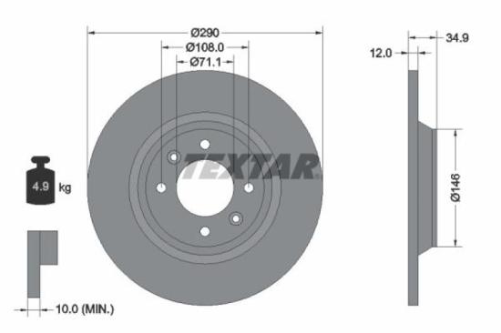 TEXTAR Bremsbelagsatz, Scheibenbremse 2355402 + Bremsscheibe 92231303 Bild TEXTAR Bremsbelagsatz, Scheibenbremse 2355402 + Bremsscheibe 92231303