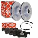 FEBI BILSTEIN Bremsscheibe 105724 + Warnkontakt, Bremsbelagverschleiß 39138 + Bremsbelagsatz, Scheibenbremse 16884